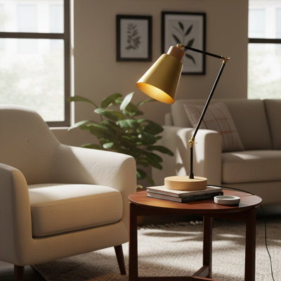 Aurelius 21" Adjustable Metal Desk Lamp with Natural Wood Base