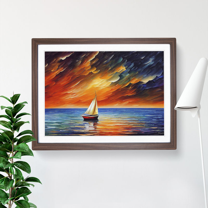 XH1022-7612X Sailing Boat On The Ocean Vol.2 Abstract - Single Picture Frame Painting, 46cm H x 64cm W x 2cm D, Walnut 