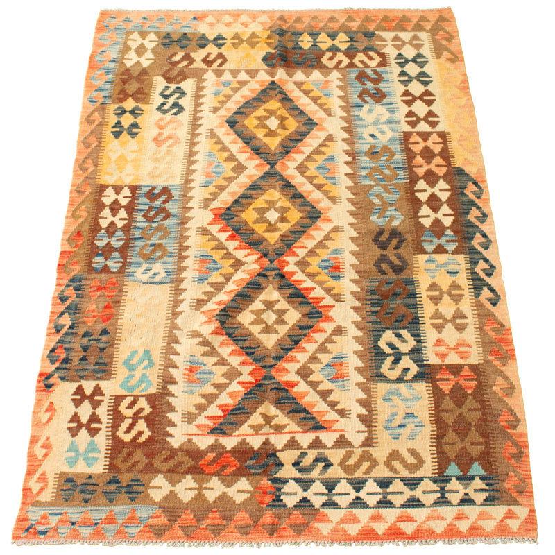 Tapis décoratif en laine de conception unique 4 pi 4 po x 6 pi 7 po noué à la main New Age