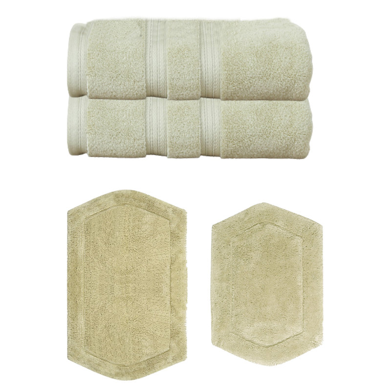 Bryd Collection 100% Soft Cotton 2 Pc Bath Towel Set & 2 Pc Bath Rug Set, (Set of 4), Green