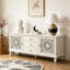 Buffet antique avec sculptures florales, pieds en bois massif, tablettes réglables, idéal comme meuble télé et buffet pour diverses pièces-876311386
