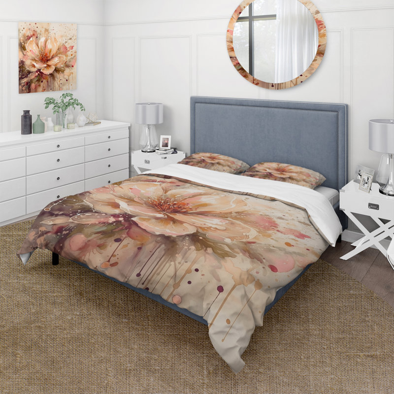 Ensemble de housse de couette Emotion Of Beige Red Peony Flower I Bedding, Housse de couette pour très grand lit et 2 très