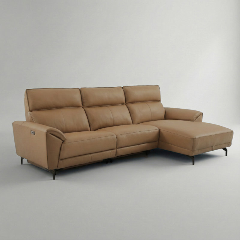 Canapé modulaire surdimensionné avec méridienne Baria, Orienté à droite, Cuir fleur brun clair