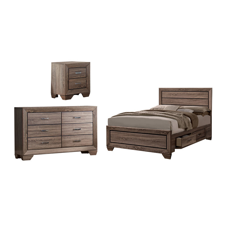 Ensemble de chambre à coucher 3 pièces avec commode taupe délavé Andice, Grand