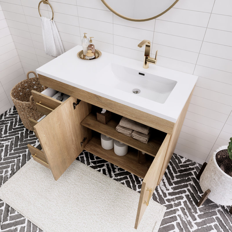 Meuble-lavabo simple l 42 po, Teck chêne