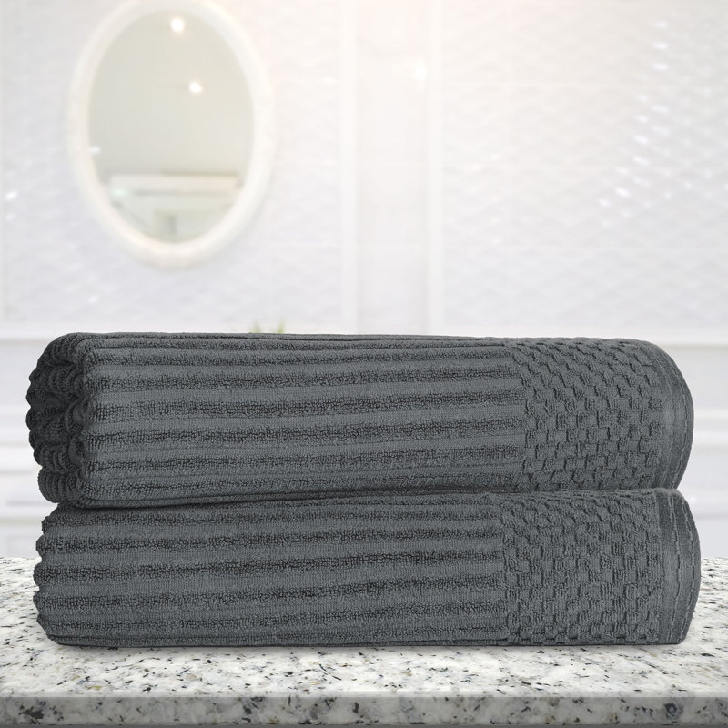 Ensemble de draps de bain en coton à bordure très damée et très absorbante en coton de yaholo, Gris anthracite
