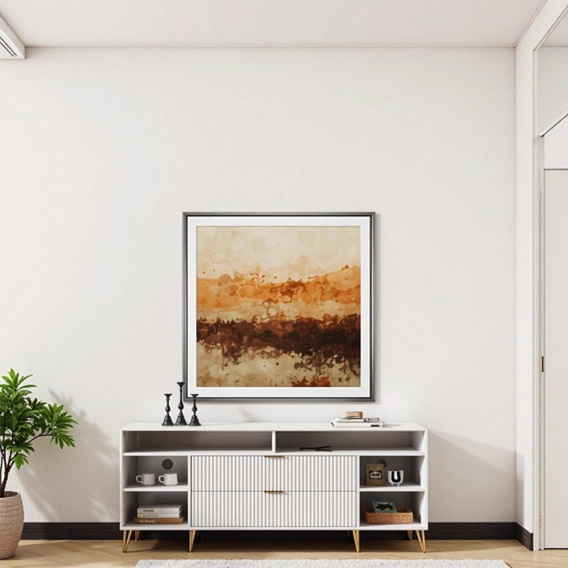  Meuble télé 85 pouces Mid-Century, Blanc