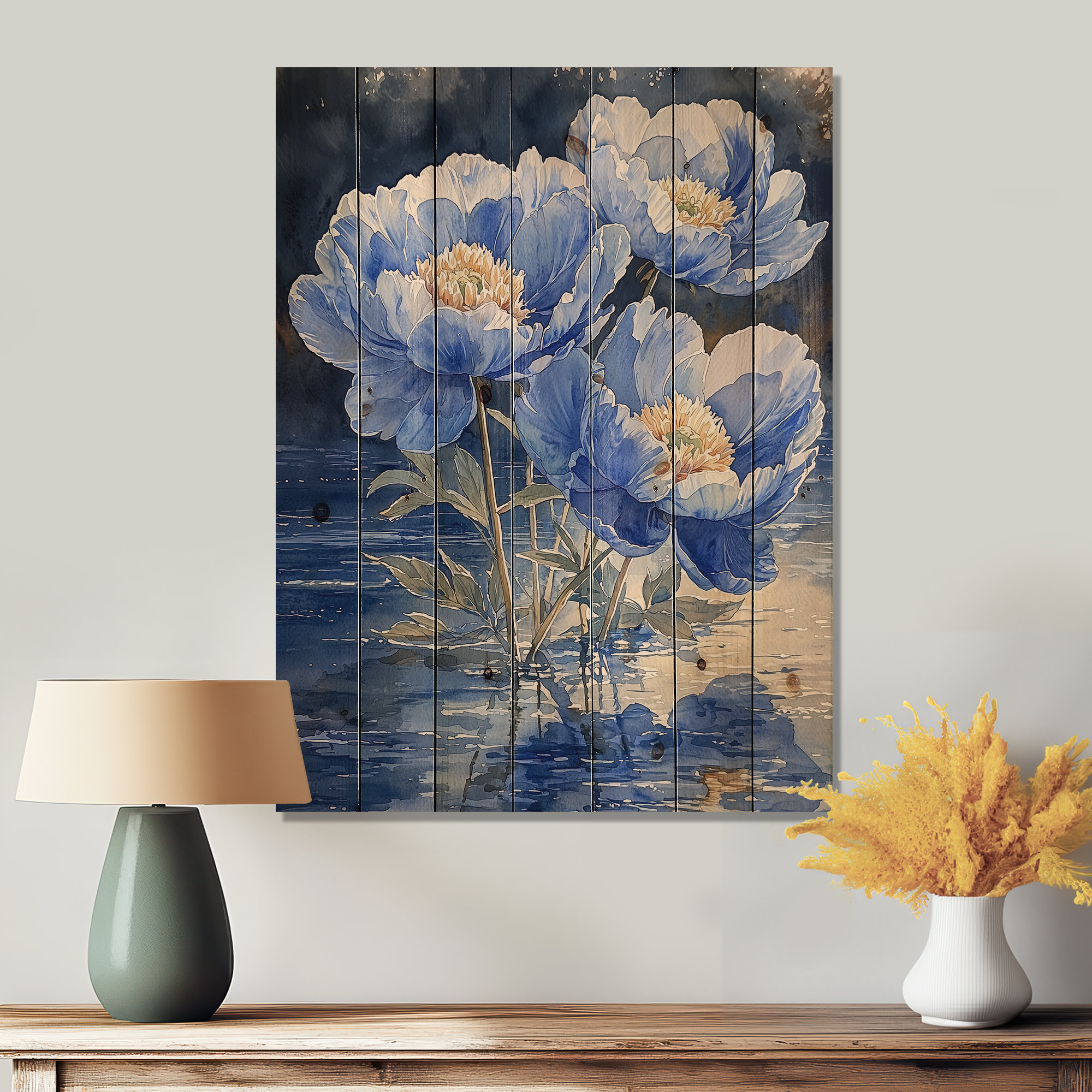 Curated visual reference: Gallery Detail: Ophelia Co Blue Peonies By The River Peonies Wood Wall