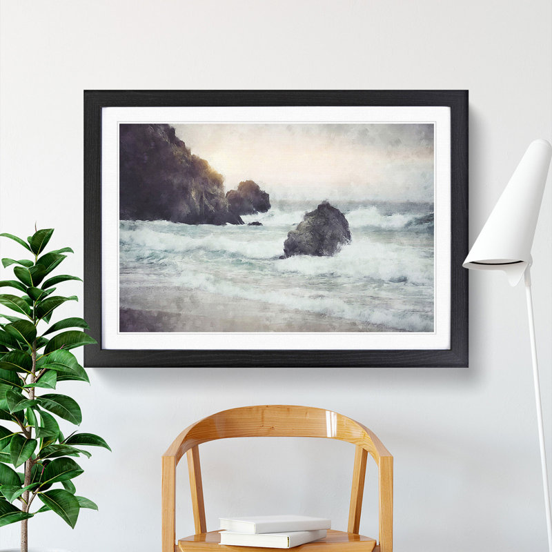 Beach Seascape - Picture Frame Painting, Black Framed, 27cm H x 36cm W x 2cm D
