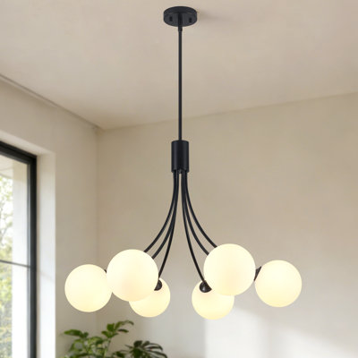 6-Light Dimmable Modern Bubble Chandelier With Opal Glass Globe Shades