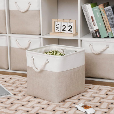 11 x 11 inch square storage box, 6-piece large foldable fabric storage box with rope, foldable storage square