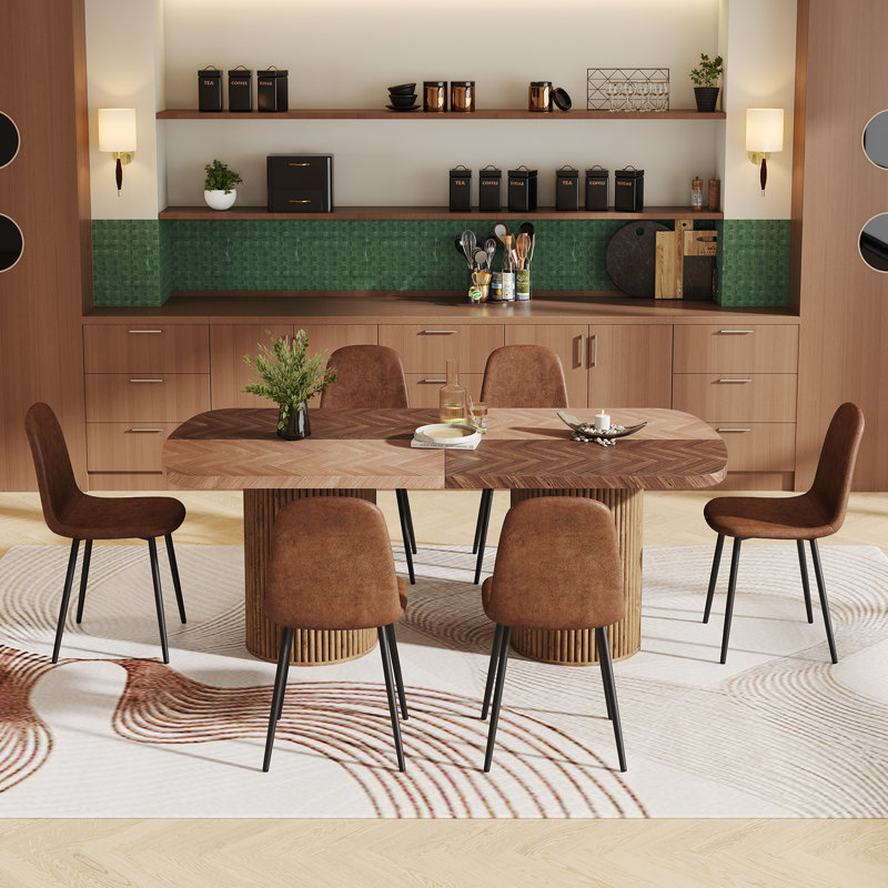 Ensemble de table de salle à manger 79 po, 7 pièces : table, 6 chaises, Brun, Bois naturel / bois brun