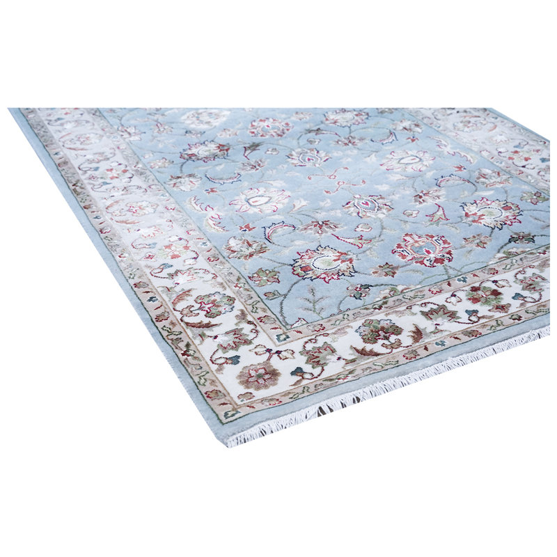Tapis oriental bleu clair / ivoire noué à la main Oriental, Rectangle 8 pi x 10 pi