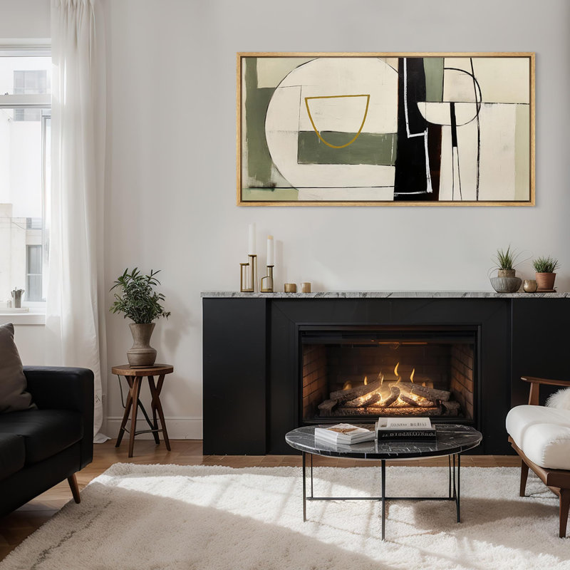 «Mid Century Shape Abstract Geometric Shapes», reproduction encadrée sur toile, H 30 po x l 60 po, Naturel