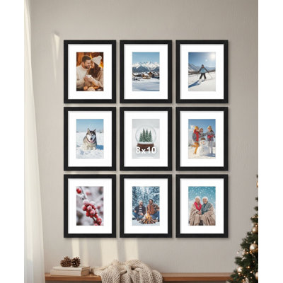 Set of 9 8x10 Picture Frames with Shatter Resistant Plexiglass - Display 5x7 with Mat or 8x10 Without Mat, Engineered Wood Frames for Wall or Tabletop