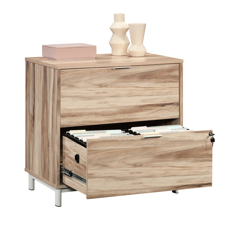 Classeur latéral à 2 tiroirs avec finition en bois, surface chauffante pour le bureau, espace de travail idéal, couleur brune à mélanger, système de verrouillage, tiroir inférieur verrouillé, L 31 po, l 19,49 po, H 28,88 po, installation rapide,