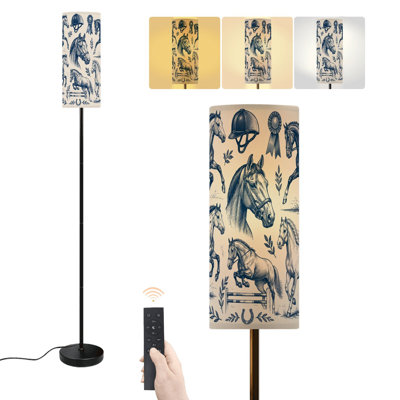 Floor Lamp Vintage Equestrian Horse Collection Riding Gear Botanical Accents Dimmable Modern Standing Lamp with Remote Control Footswitch Bulb Lampshade Tall Pole Corner Lamp for Living Room Bedroom Office