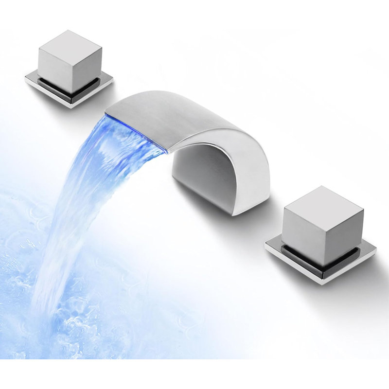 Arlennart Widespread Waterfall Bathroom Faucet - Double Handle LED Color Changing Curved Spout for Vessel Sink, Chrome