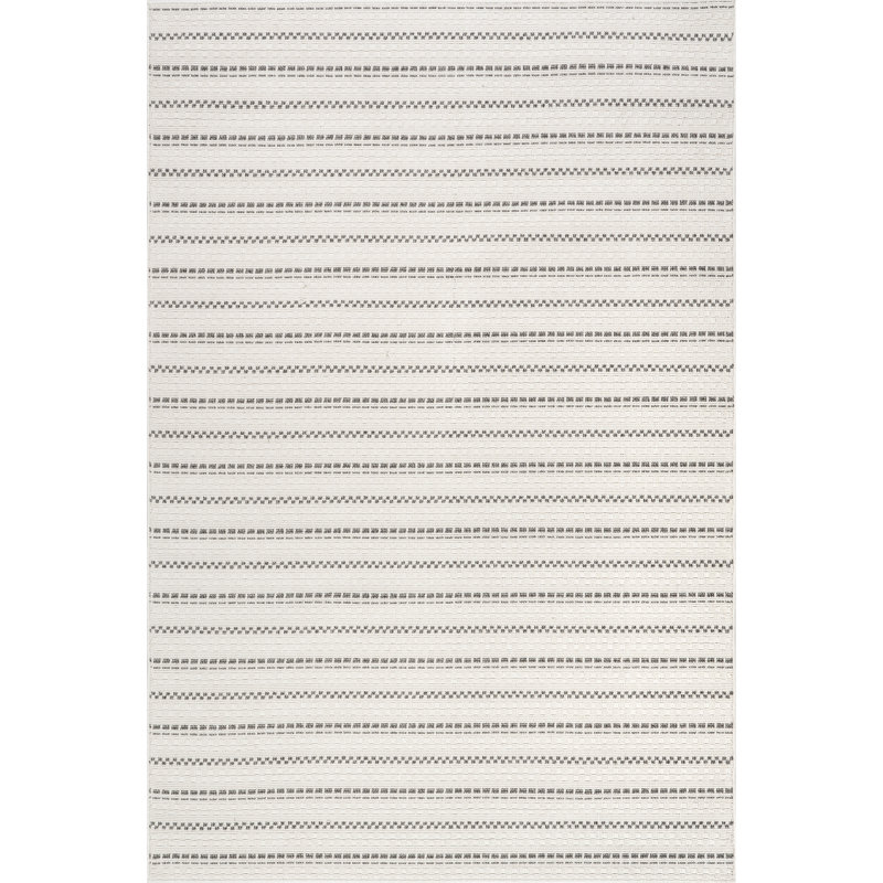Cream Geometric Pattern Synthetic Indoor/Outdoor Area Rug 4' x 6'