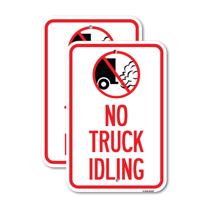 (2 Pack) Driveway Sign No Truck Idling with Graphic 12" X 18" Heavy-Gauge Aluminum Sign