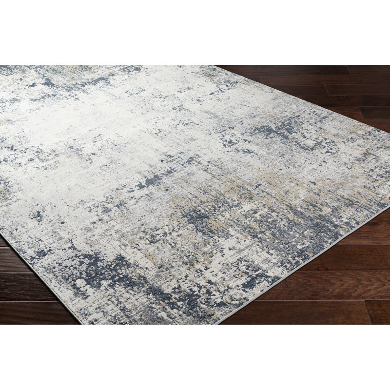 Tapis ivoire / bleu sarcelle Adelene, Rectangle 5 pi x 7 pi 3 po