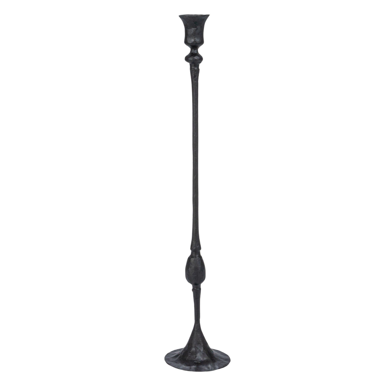 Tall Decorative Hand-Forged Metal Taper Holder, Black
