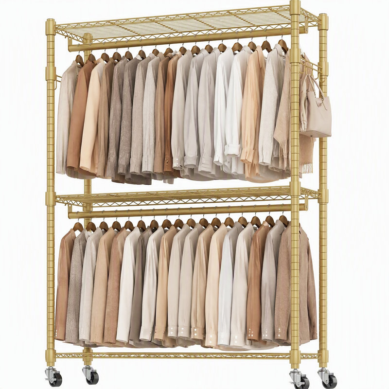 Kaylia 47.2'' Carbon Steel, Stainless Steel Rolling Clothing Rack, Gold