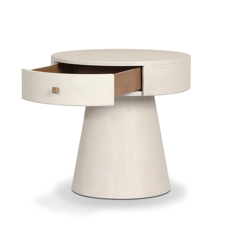 Chiro Nightstand-Black Linen, Ivory Painted Linen