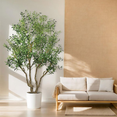 Grand olivier artificiel 8 pi avec un tronc épais et des feuilles réalistes | Grand faux olivier avec aspect dense et naturel, base robuste - faux olivier pour la décoration de salon de bureau moderne