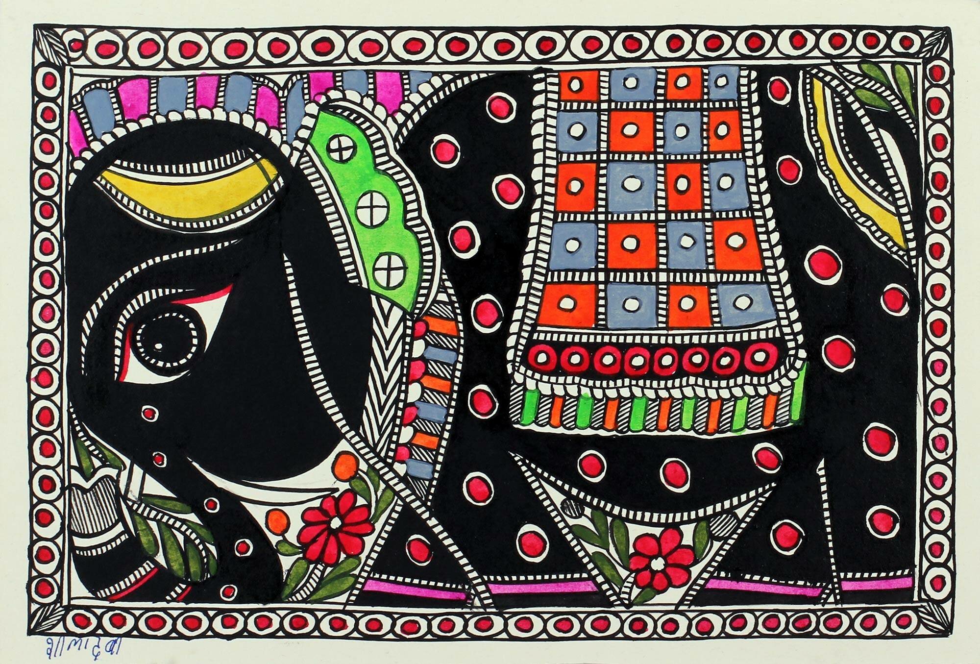 madhubani painting on black background