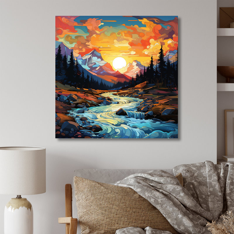 «Sunset Colorful River Mountains Horizon II», art mural fruits, Toile tendue, H 30 po x l 30 po x P 1,5 po