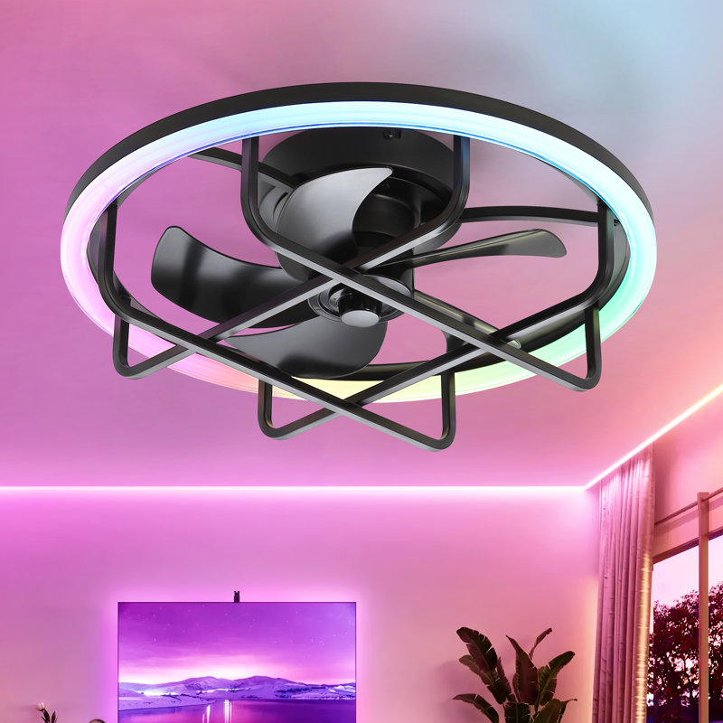 Greidis 20inch Ceiling Fan with Light, Modern Flush Mount Ceiling Fan, 6-Speed Remote Control, LED Light Kit Included, Low Profile for Bedroom Living Room, Matte Black