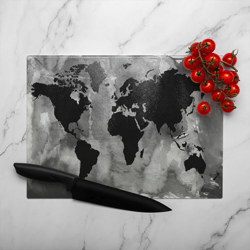 White World Map Glass Chopping Board, 28cm L x 20cm W