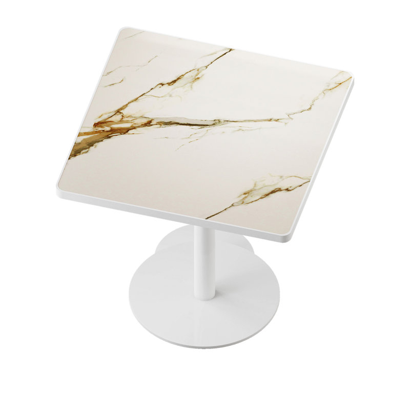 Table carrée bistro moderne tulipe avec plateau en faux marbre 31,5 pouces, White/Gold