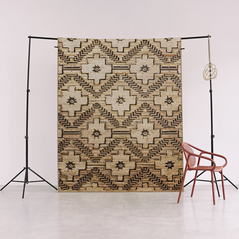 Tapis décoratif à motif traditionnel noir et brun, Rectangle 4 pi 7,12 po x 6 pi 6,74 po