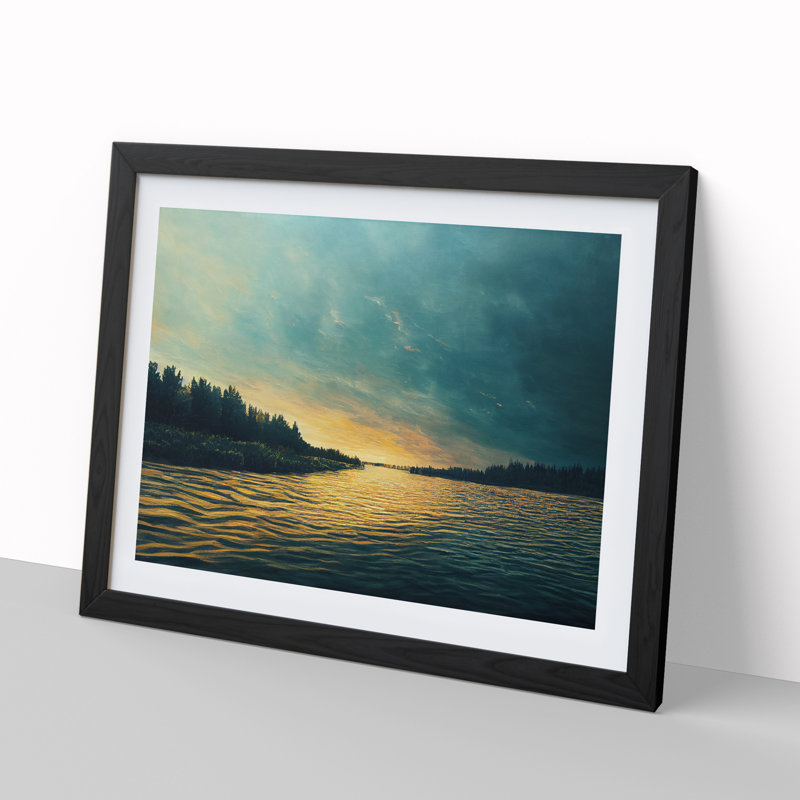 River Past The Forest - Single Picture Frame Print, Black Framed, 34cm H x 46cm W x 2cm D