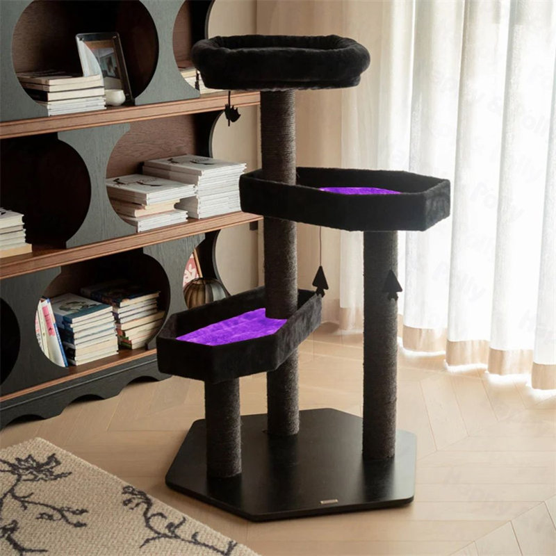 Arbre à chat 40,9 po de style gothique avec lit en cercueil, avec coussin moelleux, chat d'Halloween effrayant avec poteaux à griffer en sisal