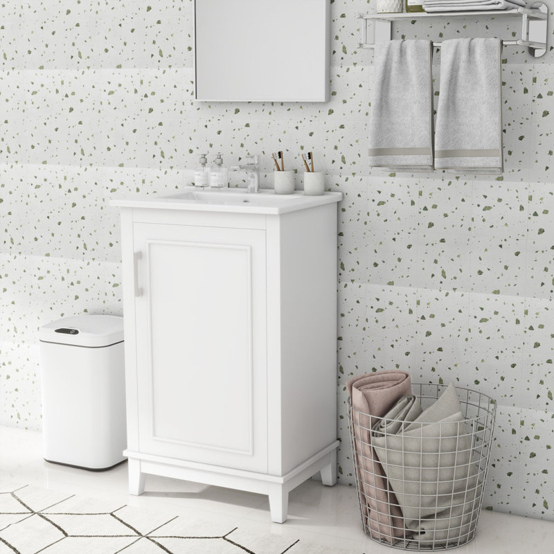 20 Inch Small Bathroom Vanity, Silver, White