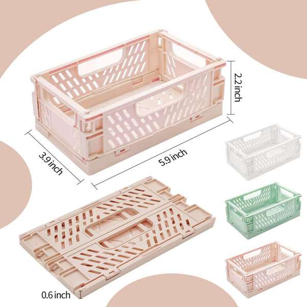 6-Pack Small Pastel Crates, Mini Plastic Baskets for Shelf Storage  Organizing, Durable and Space Saving Stacking Folding Storage Baskets for  Home
