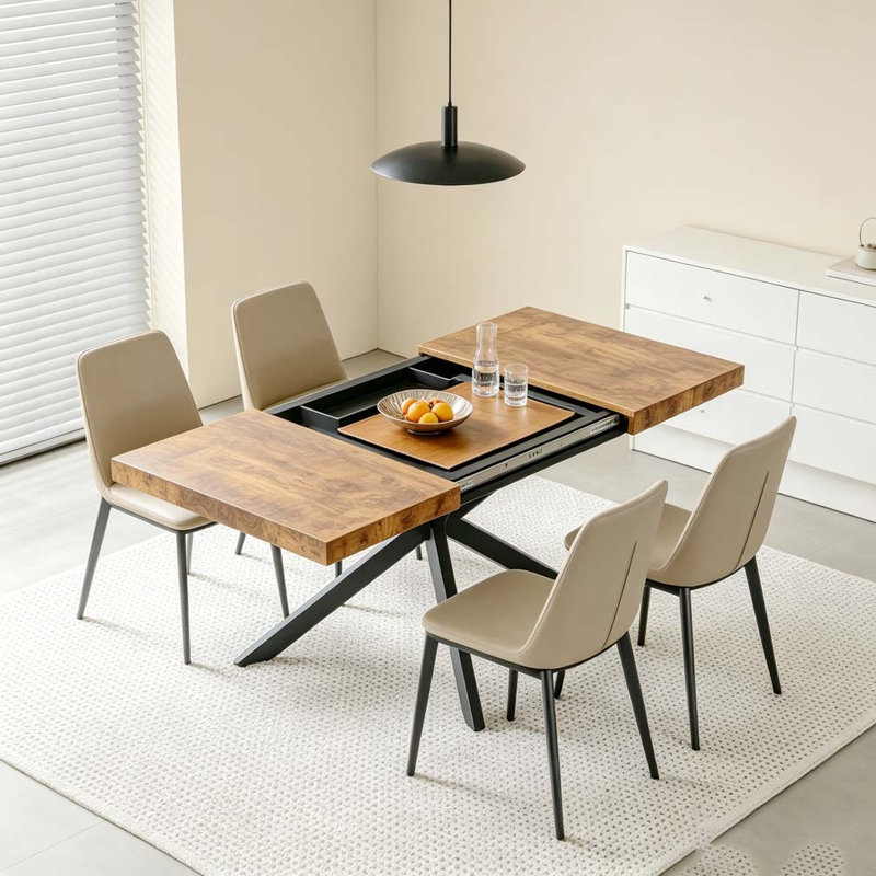 55.11"-70.86"Retro Rectangular Stretch Dining Table, Rustic Brown/Black