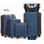 Ensemble de 6 valises avec sacs de voyage, valises rigides extensibles avec roulettes, verrou TSA, bleu marine