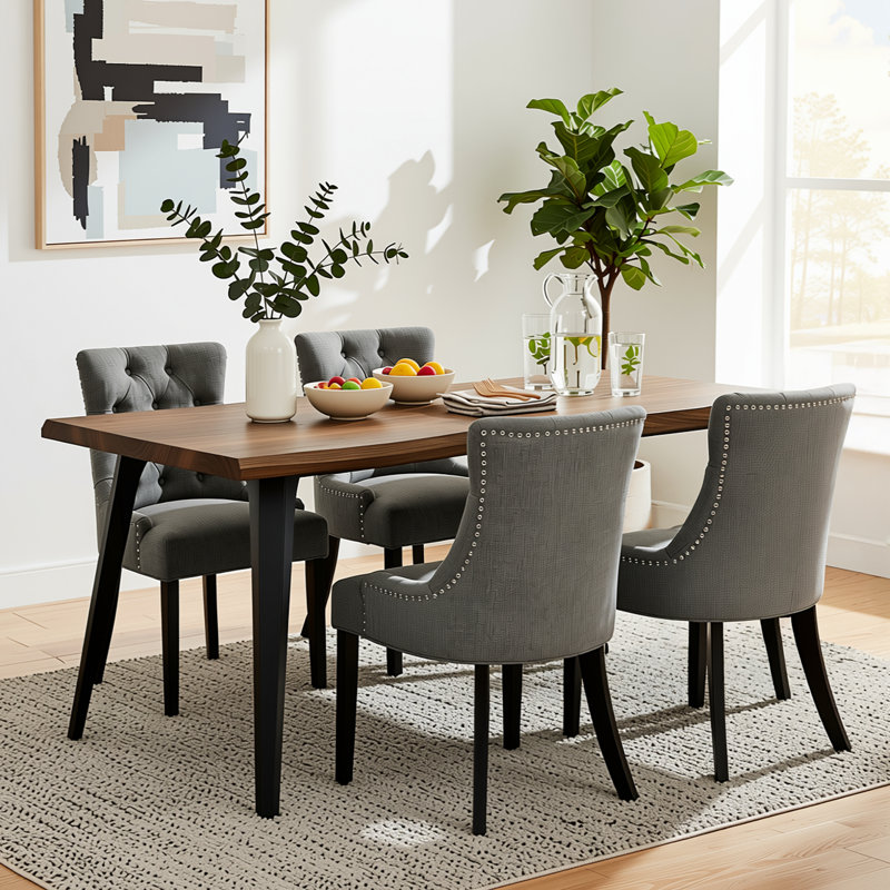 Ensemble de salle à manger 5 pièces 63 po noyer foncé avec 4 chaises rembourrées gris anthracite, Brown