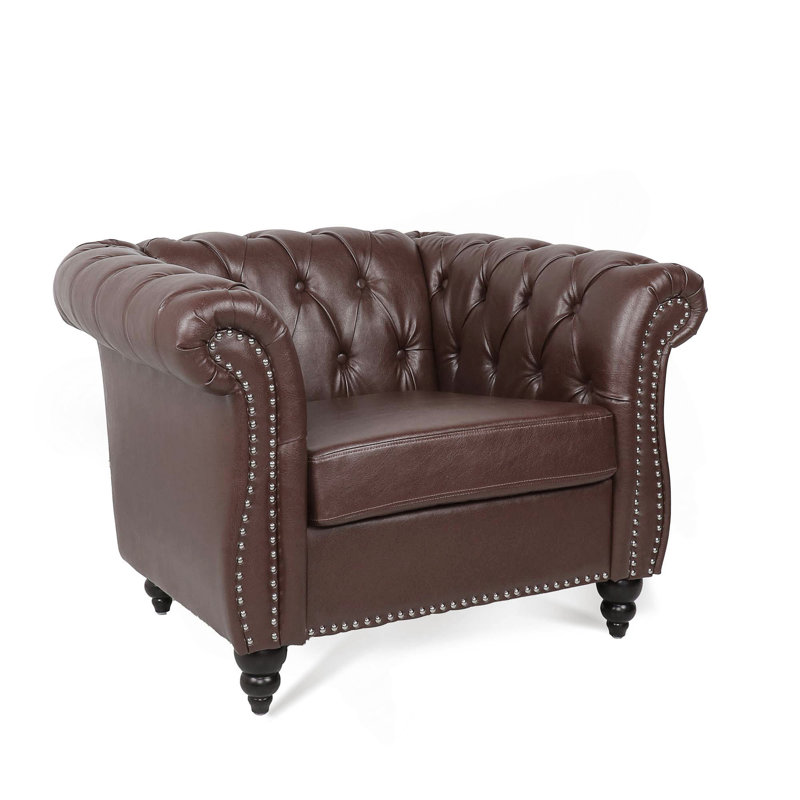 Fauteuil d'appoint l 39 po Chesterfield, Marron foncé