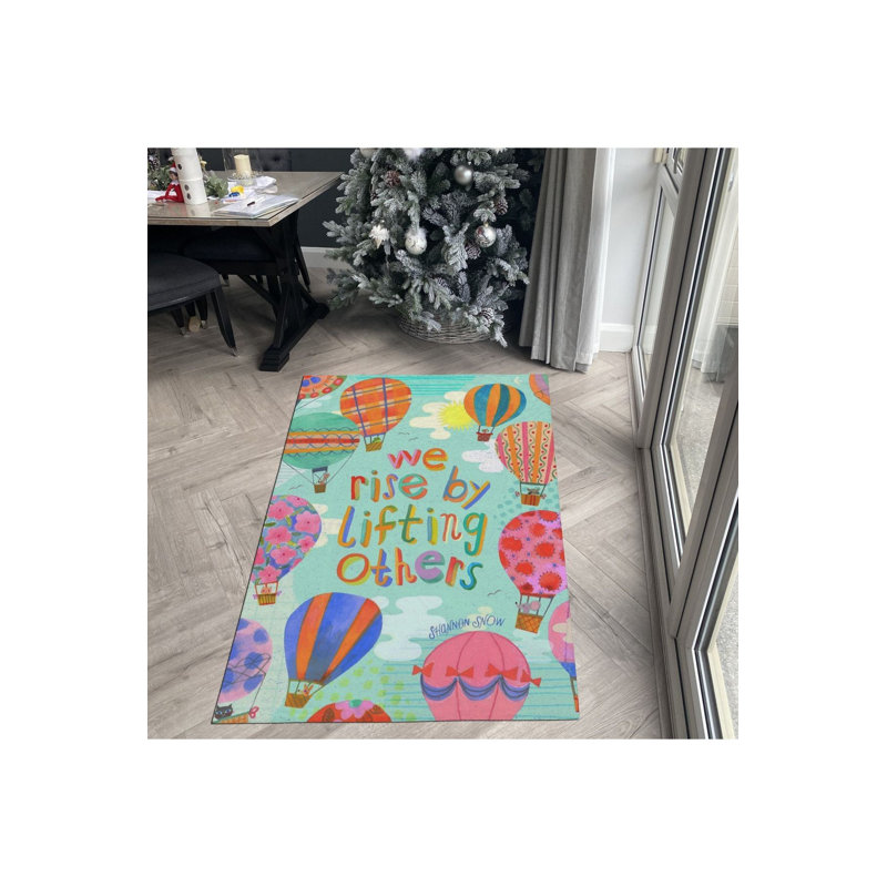 Tapis bleu lavable à imprimé de texte, Tapis de couloir 2 pi 6 po x 6 pi 7 po inclus