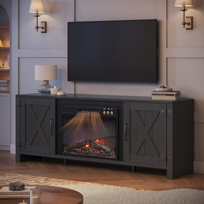 63 inch Fireplace TV Stand for TVs up to 70 inch, LED Entertainment Center TV Console with 23" Electric Fireplace Heater & Storage Cabinet and Adjusta by August Grove