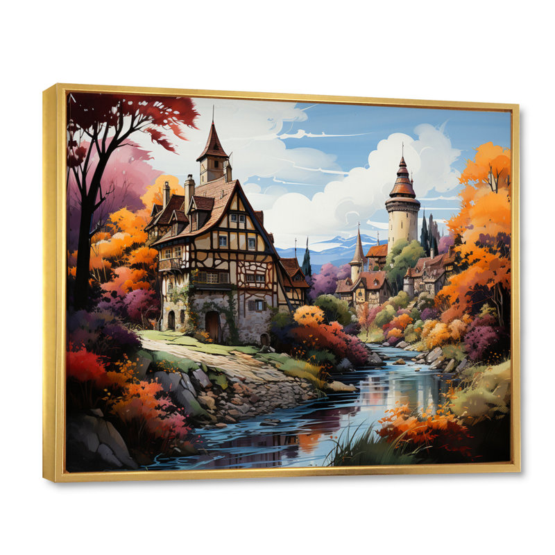 Maricka, village médiéval français d'Alsace I - impression, Cadre flottant doré, H 34 po x l 44 po x P 1,5 po