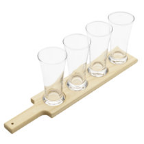 MyGift Dark Brown Slatted Wood Beer Flight Tasting Sampler Tray with 4 Glass Cups and Mini Chalkboards