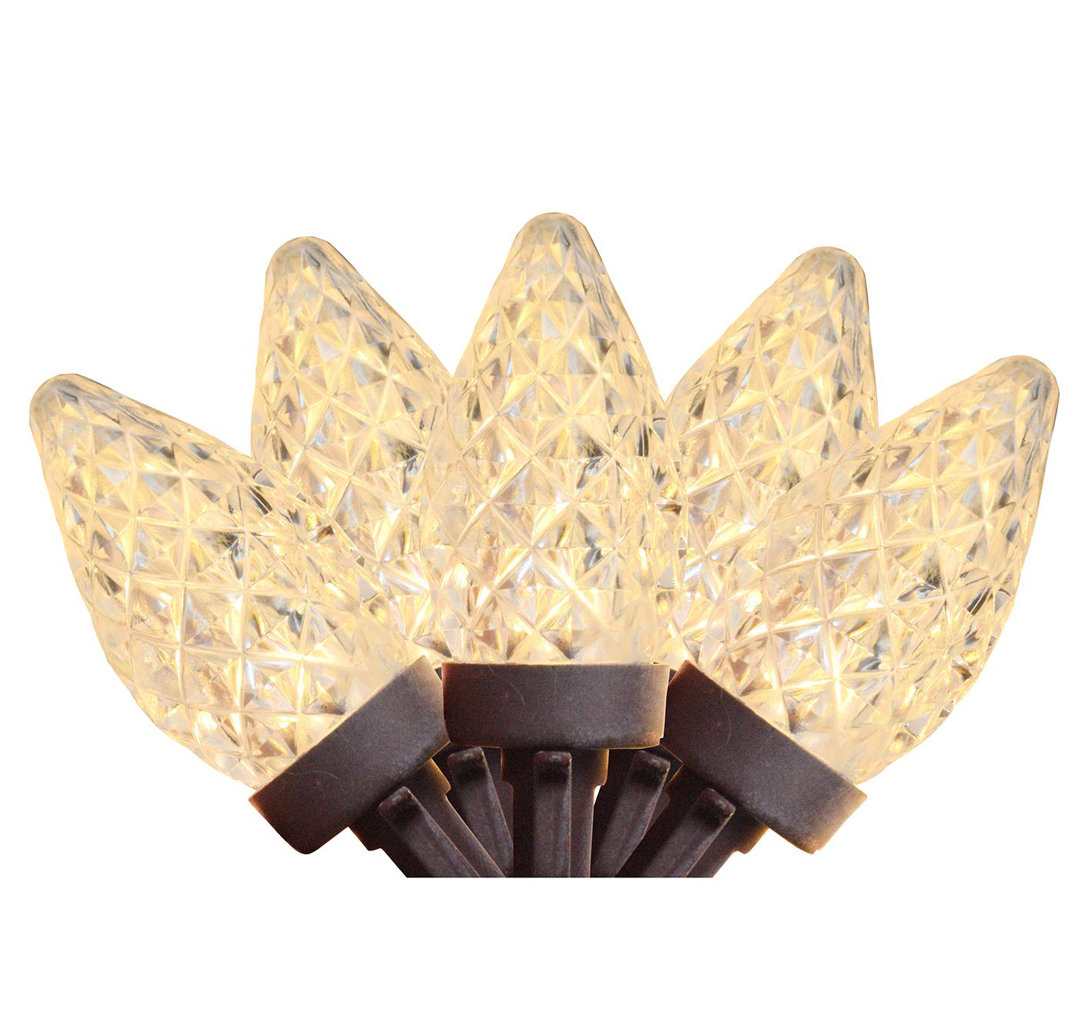 100 Warm White LED Faceted C7 Christmas Lights - 66 ft Brown Wire Northlight Seasonal