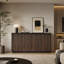 Buffet en bois à 4 portes avec prise électrique, meuble d'appoint à texture verticale ondulée sans poignées-309611024