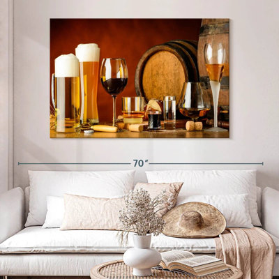 Vin et bière sur une impression sur toile